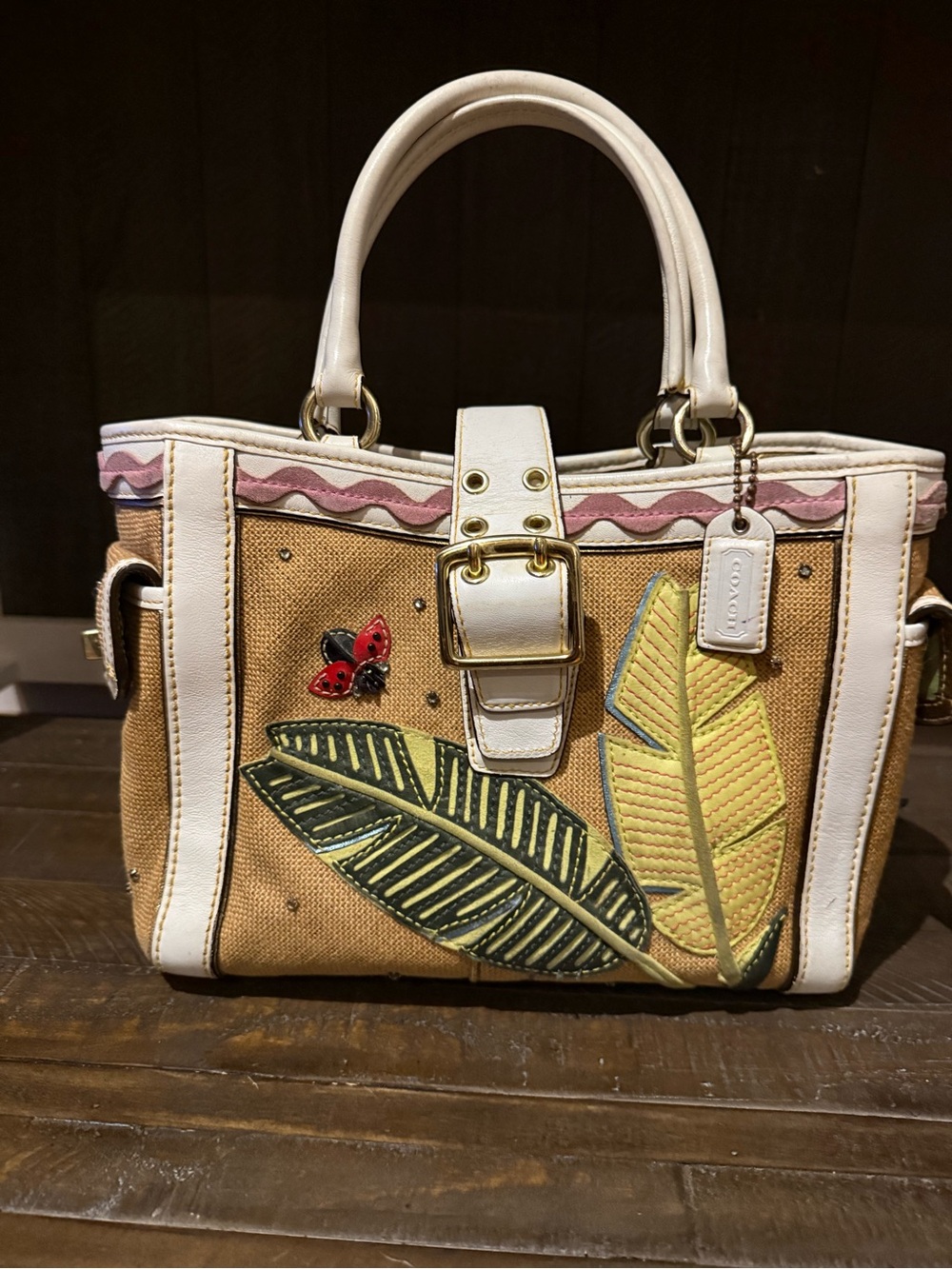 Vintage COACH Hampton ladybug buckle tote